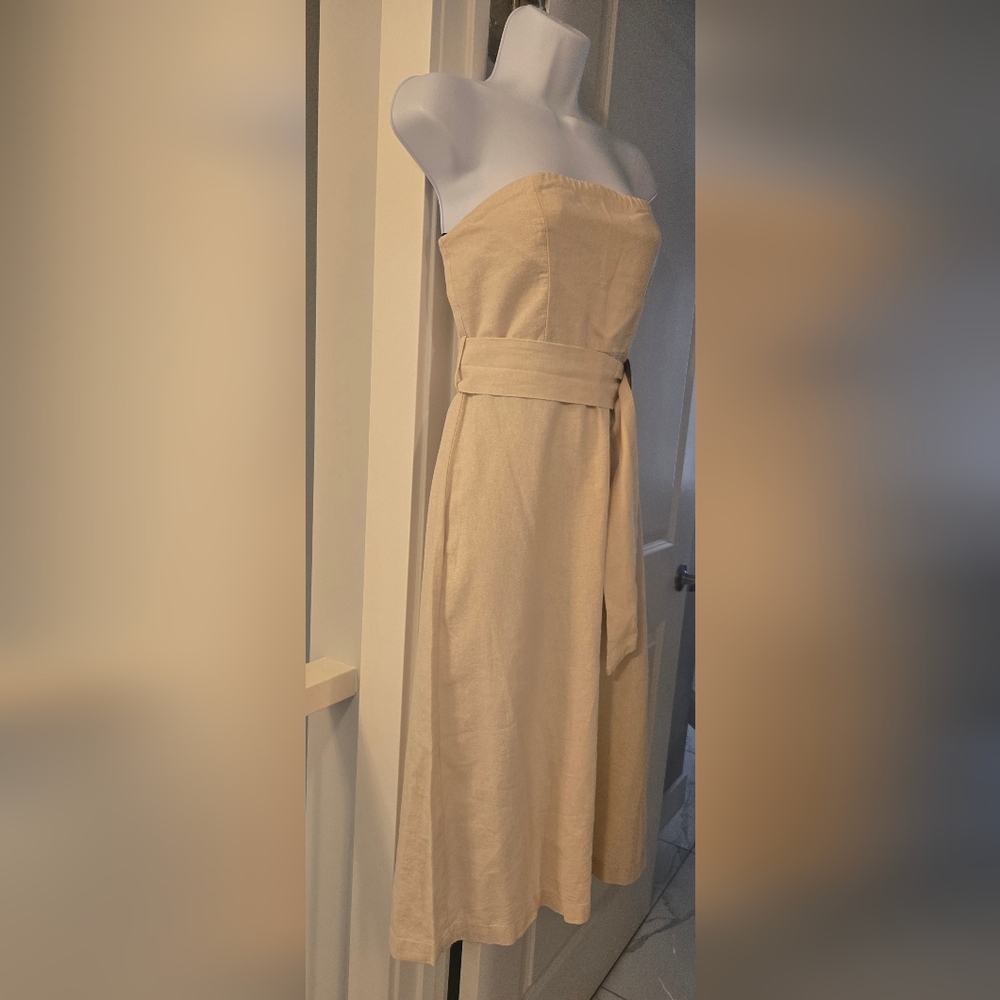 Forever 21 Cream Strapless Linen Midi Dress with Belt. Size S. - Picture 2 of 11